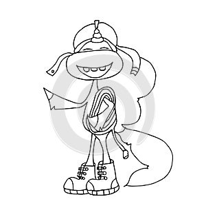 Cute fabulous unicorn with outlined for coloring book isolated on a white background. Unicorns in a helmet and with a rope. Learni